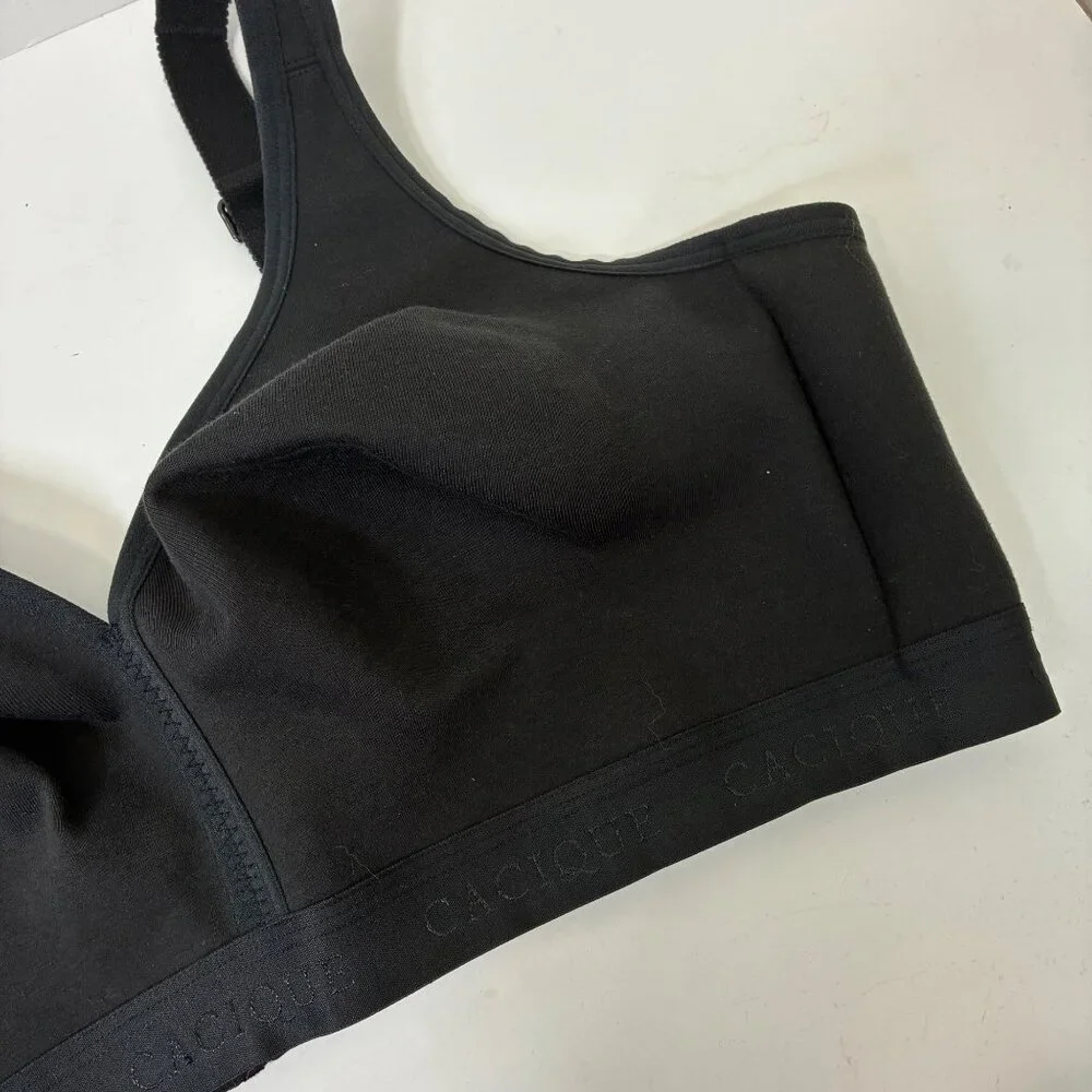 Cacique Black Full Coverage Unlined No-Wire Bra 44DD Logo Band Comfort Fit - Picture 4 of 8